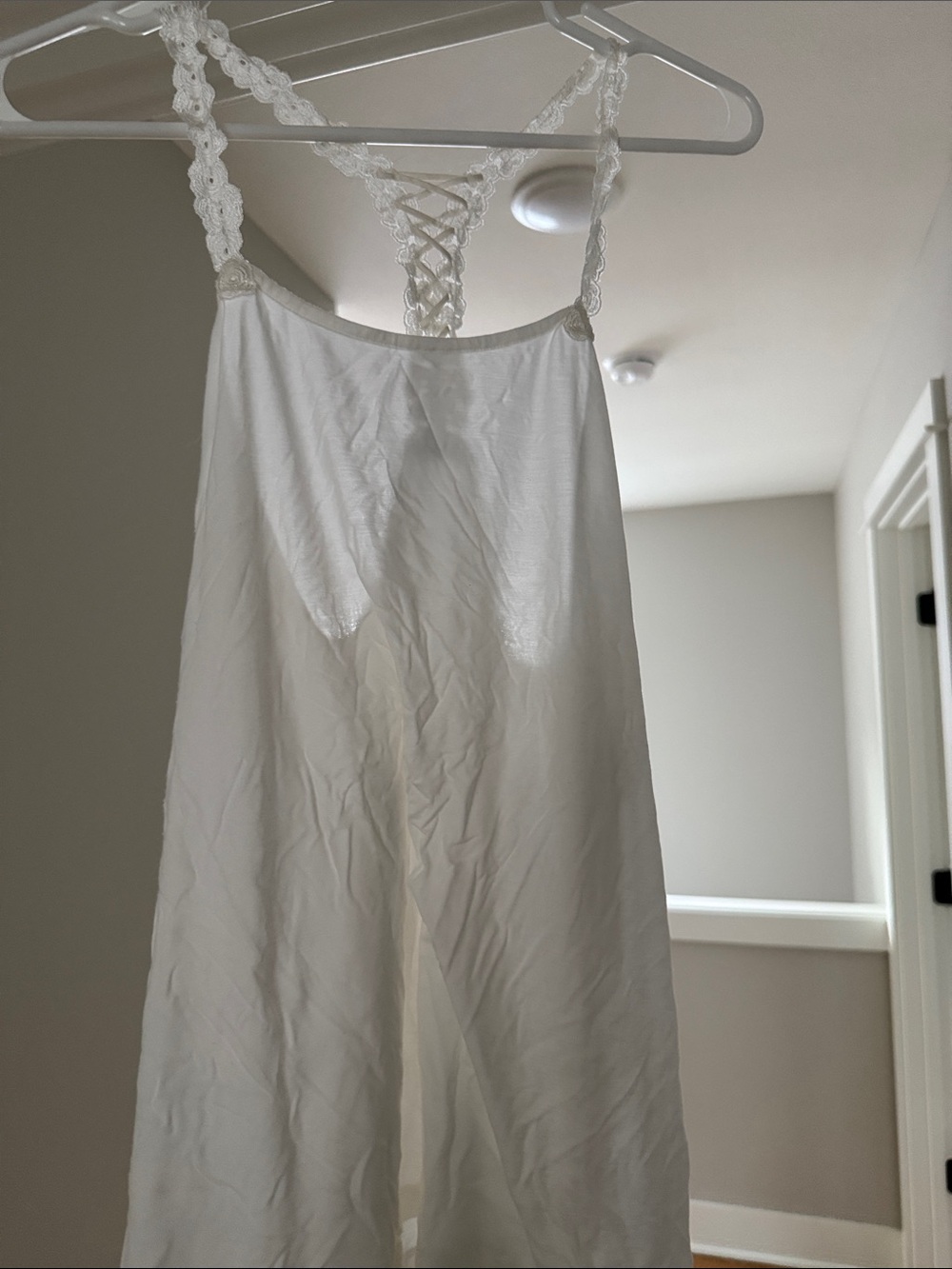 La Perla White Lace-Back Silk Chemise